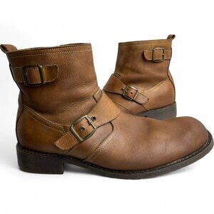 Alfani Brown Leather Square Toe Ankle Harness Biker Motorcycle Boots Men's 11.5